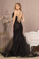 Sequin Sweetheart Mesh Trumpet Dress Feather Embellishment GLGL3117-PROM-smcfashion.com