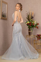 Sequin Sweetheart Mesh Trumpet Dress Feather Embellishment GLGL3117-PROM-smcfashion.com