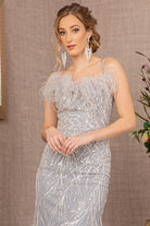 Sequin Sweetheart Mesh Trumpet Dress Feather Embellishment GLGL3117-PROM-smcfashion.com