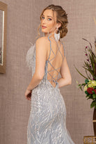 Sequin Sweetheart Mesh Trumpet Dress Feather Embellishment GLGL3117-PROM-smcfashion.com