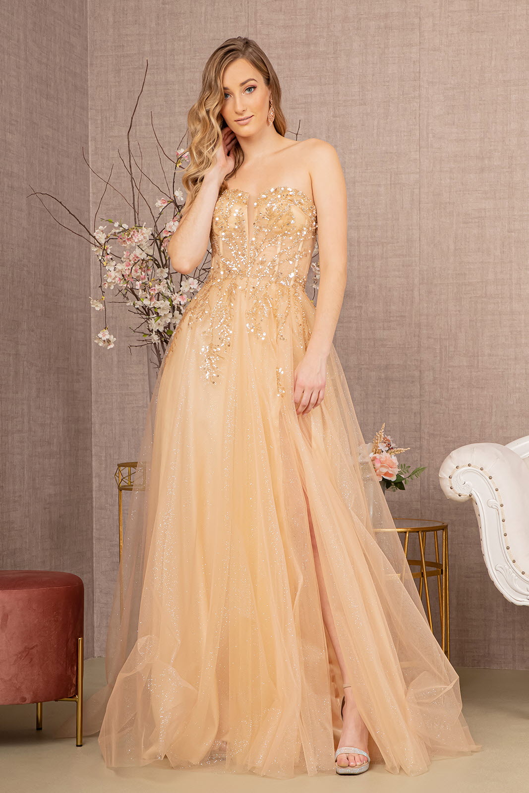 Sequin Glitter Sheer Bodice Illusion Sweetheart A-line Mesh Dress GLGL3118-PROM-smcfashion.com