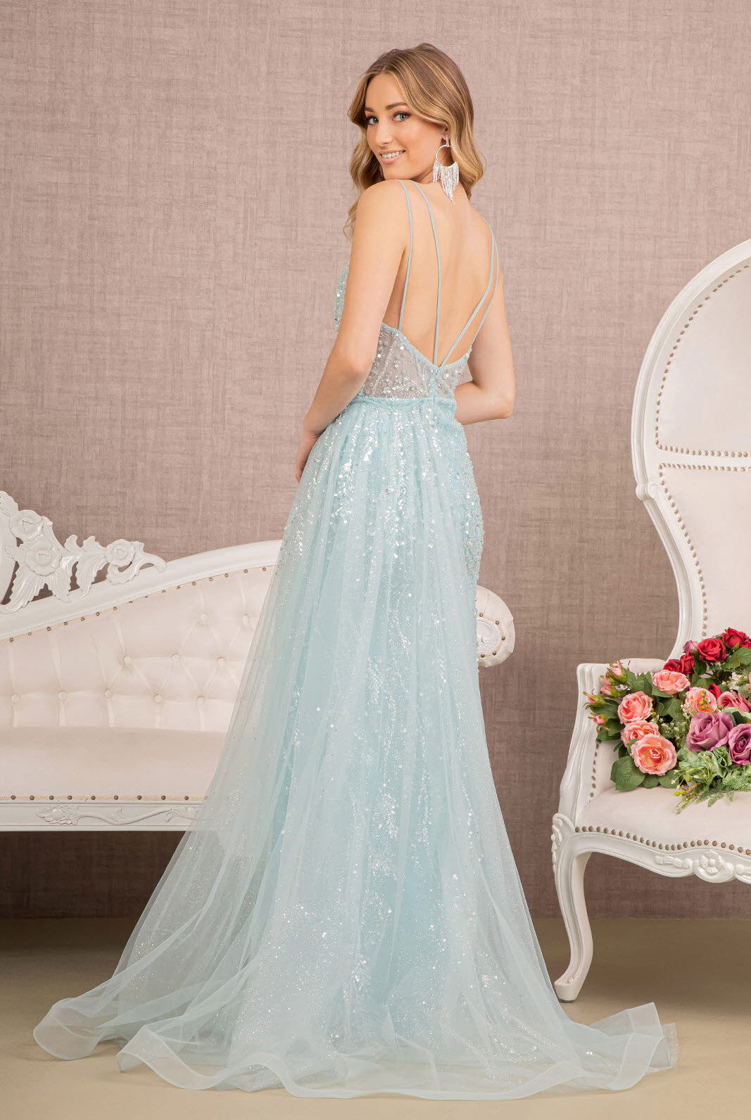 Sequin Sheer Bodice Mermaid Dress Side Long Mesh Layer GLGL3119-PROM-smcfashion.com