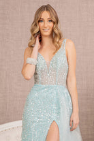 Sequin Sheer Bodice Mermaid Dress Side Long Mesh Layer GLGL3119-PROM-smcfashion.com