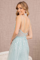 Sequin Sheer Bodice Mermaid Dress Side Long Mesh Layer GLGL3119-PROM-smcfashion.com