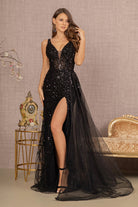 Sequin Sheer Bodice Mermaid Dress Side Long Mesh Layer GLGL3119-PROM-smcfashion.com