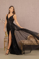 Sequin Sheer Bodice Mermaid Dress Side Long Mesh Layer GLGL3119-PROM-smcfashion.com