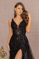 Sequin Sheer Bodice Mermaid Dress Side Long Mesh Layer GLGL3119-PROM-smcfashion.com