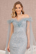 Sequin Bead Strapless Mesh Mermaid Dress Side Long Mesh Layer GLGL3120-PROM-smcfashion.com