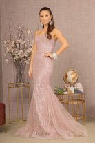 Sequin Bead Lace-up Back Trumpet Dress Mesh Tail GLGL3121-PROM-smcfashion.com