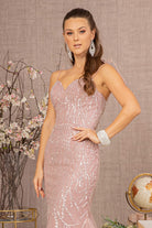 Sequin Bead Lace-up Back Trumpet Dress Mesh Tail GLGL3121-PROM-smcfashion.com