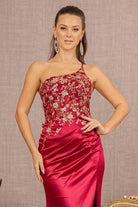 Strapless Sheer Bodice Glitter Satin Mermaid Dress Ruched Back GLGL3125-Prom Dress-smcfashion.com