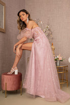 Strapless Sheer Bodice Mesh A-Line Dress Detachable Short Mesh Sleeves GLGL3126-Prom Dress-smcfashion.com