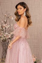 Strapless Sheer Bodice Mesh A-Line Dress Detachable Short Mesh Sleeves GLGL3126-Prom Dress-smcfashion.com