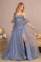 Strapless Sheer Bodice Mesh A-Line Dress Detachable Short Mesh Sleeves GLGL3126-Prom Dress-smcfashion.com