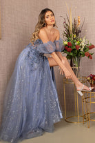 Strapless Sheer Bodice Mesh A-Line Dress Detachable Short Mesh Sleeves GLGL3126-Prom Dress-smcfashion.com