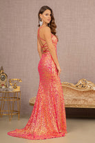 Straight Across Lace-up Back Sequin Mesh Mermaid Dress GLGL3127-PROM-smcfashion.com