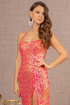 Straight Across Lace-up Back Sequin Mesh Mermaid Dress GLGL3127-PROM-smcfashion.com