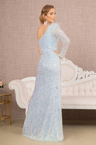Feather Sequin Asymmetric Long Sleeve Mesh Mermaid Dress GLGL3128-Prom Dress-smcfashion.com