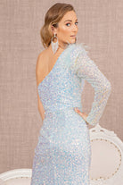 Feather Sequin Asymmetric Long Sleeve Mesh Mermaid Dress GLGL3128-Prom Dress-smcfashion.com