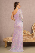 Feather Sequin Asymmetric Long Sleeve Mesh Mermaid Dress GLGL3128-Prom Dress-smcfashion.com