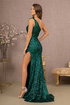Sheer Bodice Sequin Mesh Mermaid Dress Feather on Shoulder GLGL3129-Prom Dress-smcfashion.com