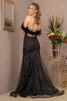 Sheer Bodice Sequin Glitter Trumpet Dress Feather on Straps GLGL3130-PROM-smcfashion.com