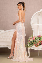 Feather Sequin Straight Across Mermaid Dress Side Slit GLGL3131-Prom Dress-smcfashion.com