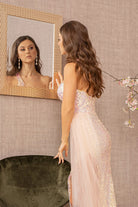 Sequin Glitter Asymmetric Mermaid Dress Long Waist Mesh Layer GLGL3133-Prom Dress-smcfashion.com