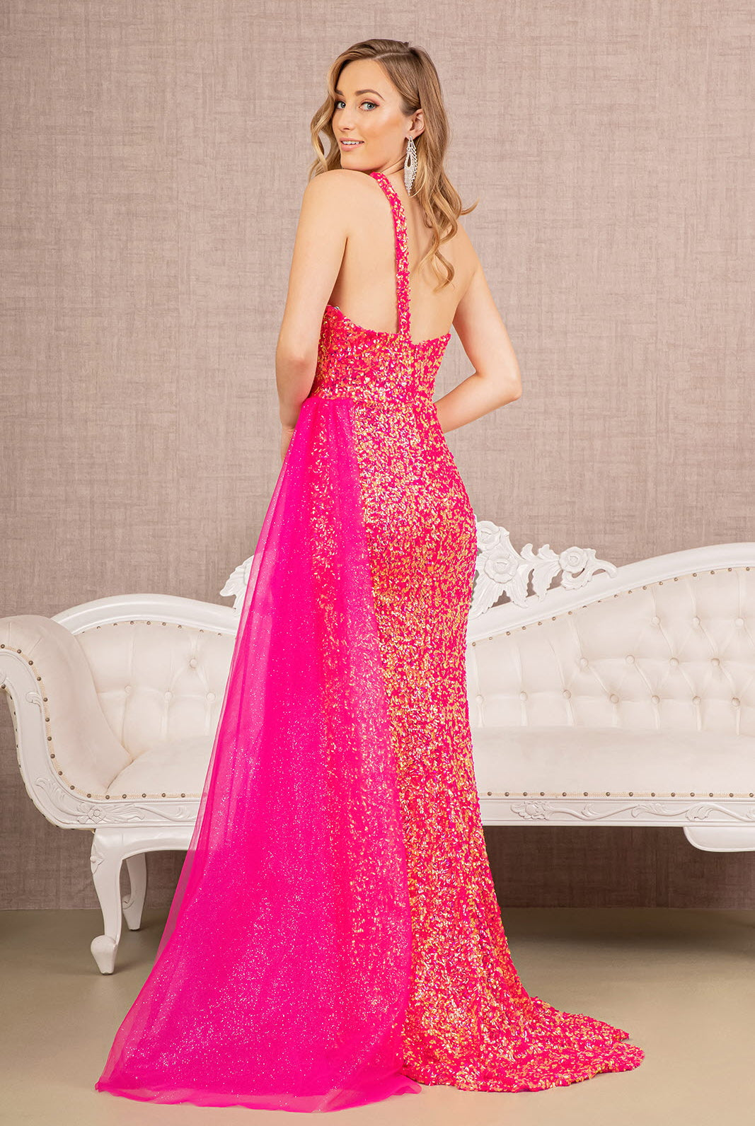 Sequin Glitter Asymmetric Mermaid Dress Long Waist Mesh Layer GLGL3133-Prom Dress-smcfashion.com