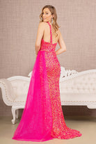 Sequin Glitter Asymmetric Mermaid Dress Long Waist Mesh Layer GLGL3133-Prom Dress-smcfashion.com