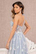 Feather Sheer Bodice Asymmetric A-line Dress Flower Applique GLGL3134-PROM-smcfashion.com