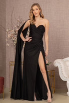 Glitter Asymmetric Ruched Side Mermaid Dress Side Long Layer GLGL3136-PROM-smcfashion.com