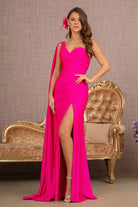 Glitter Asymmetric Ruched Side Mermaid Dress Side Long Layer GLGL3136-PROM-smcfashion.com