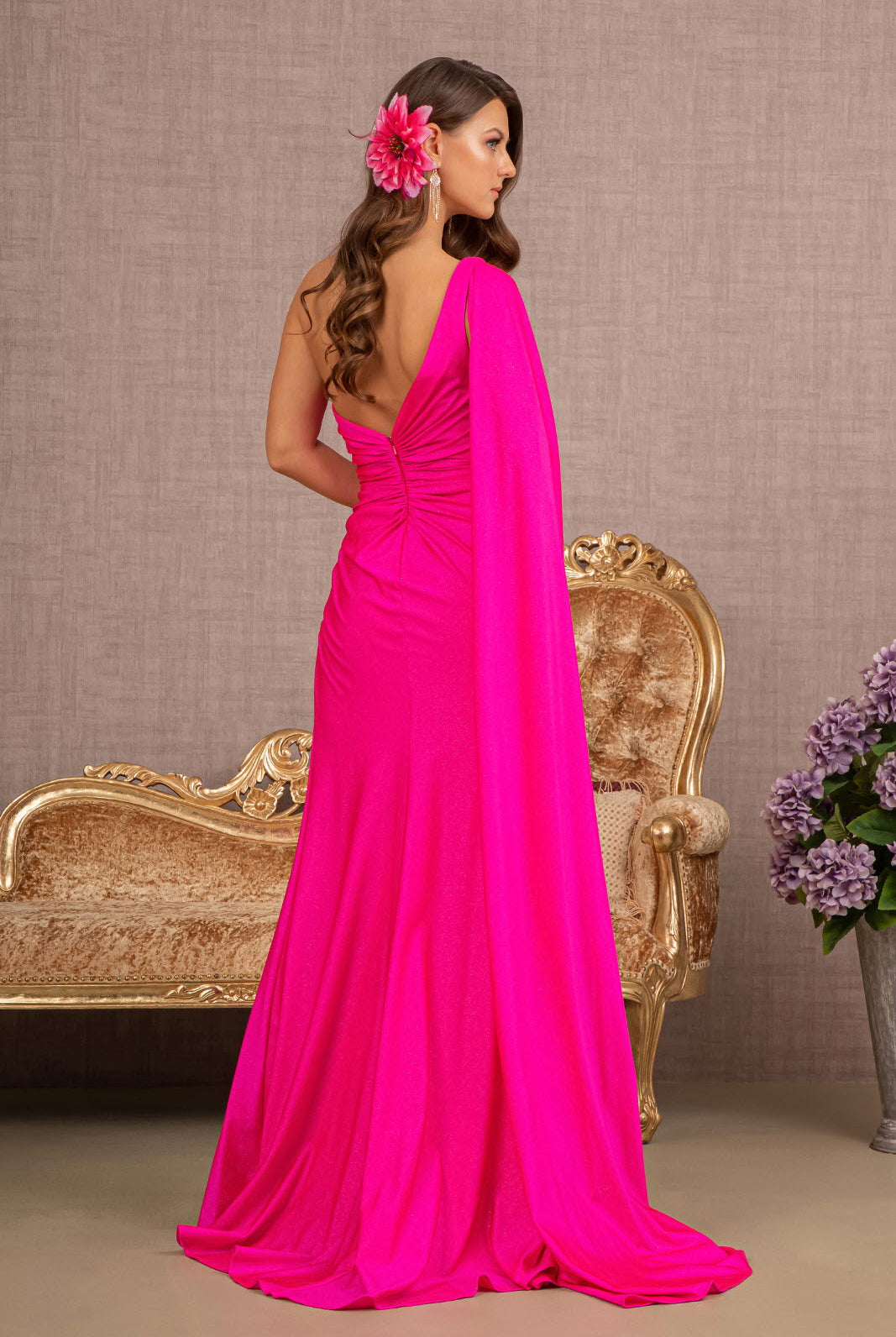 Glitter Asymmetric Ruched Side Mermaid Dress Side Long Layer GLGL3136-PROM-smcfashion.com