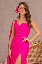 Glitter Asymmetric Ruched Side Mermaid Dress Side Long Layer GLGL3136-PROM-smcfashion.com