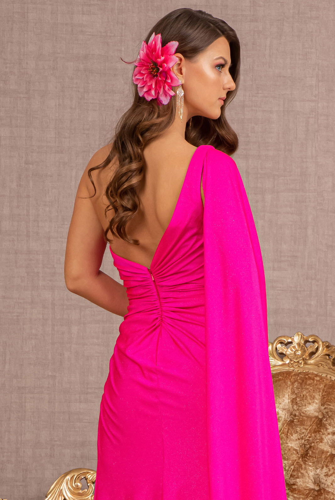 Glitter Asymmetric Ruched Side Mermaid Dress Side Long Layer GLGL3136-PROM-smcfashion.com