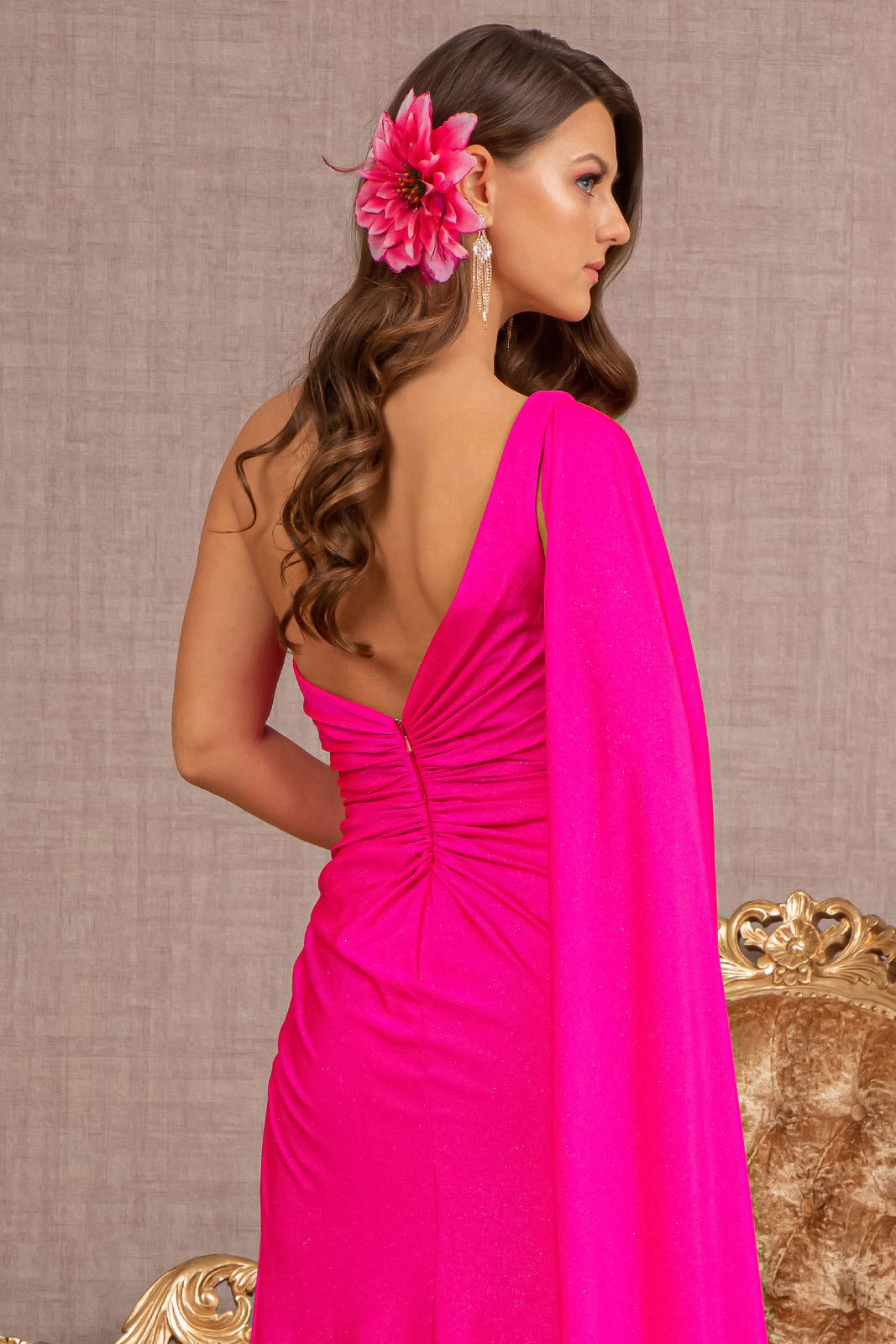 Glitter Asymmetric Ruched Side Mermaid Dress Side Long Layer GLGL3136-PROM-smcfashion.com