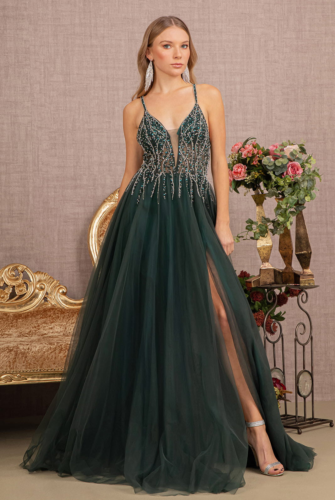 Jewel Bead Illusion Sweetheart Sheer Bodice Mesh A-line Dress GLGL3137-Prom Dress-smcfashion.com