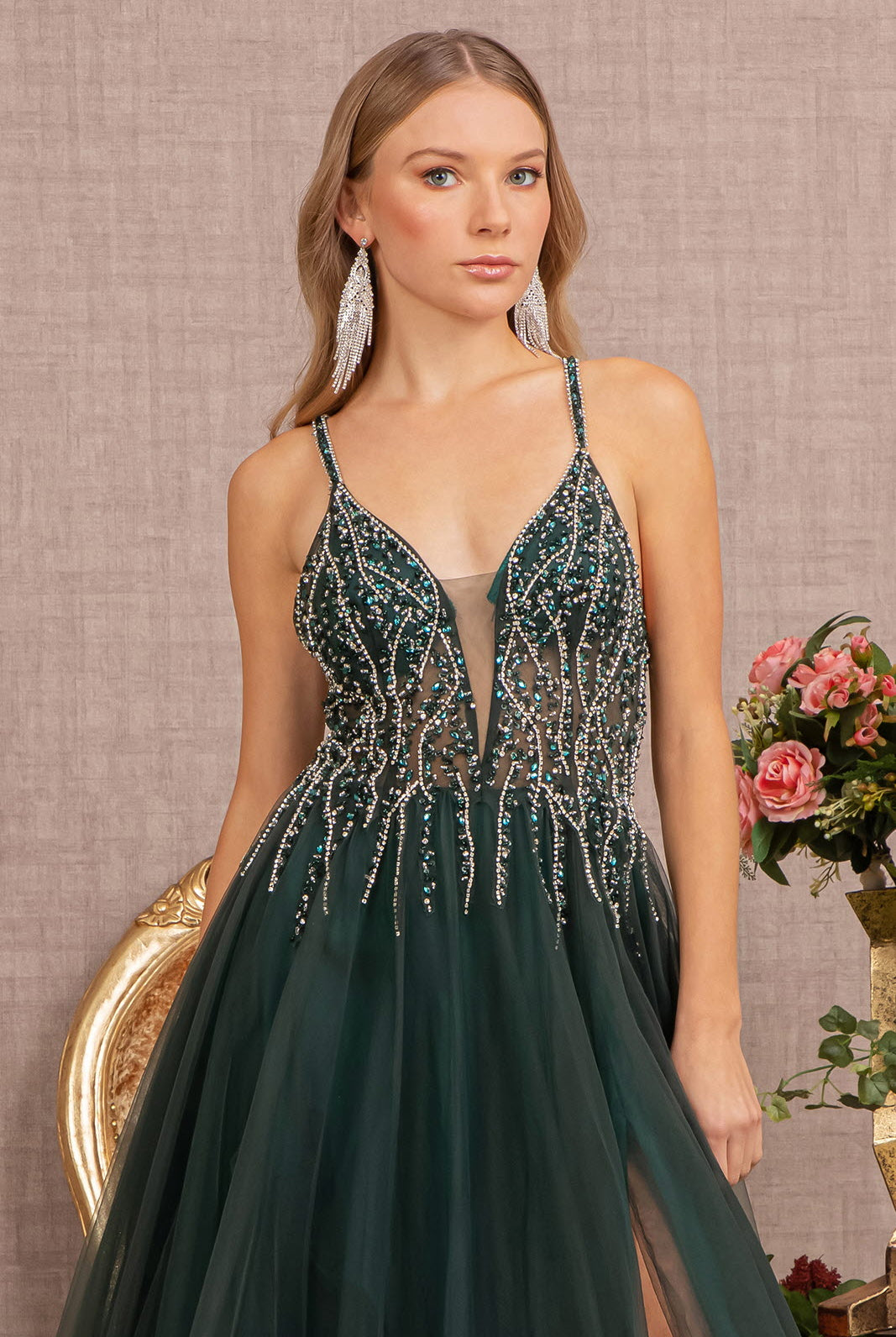Jewel Bead Illusion Sweetheart Sheer Bodice Mesh A-line Dress GLGL3137-Prom Dress-smcfashion.com