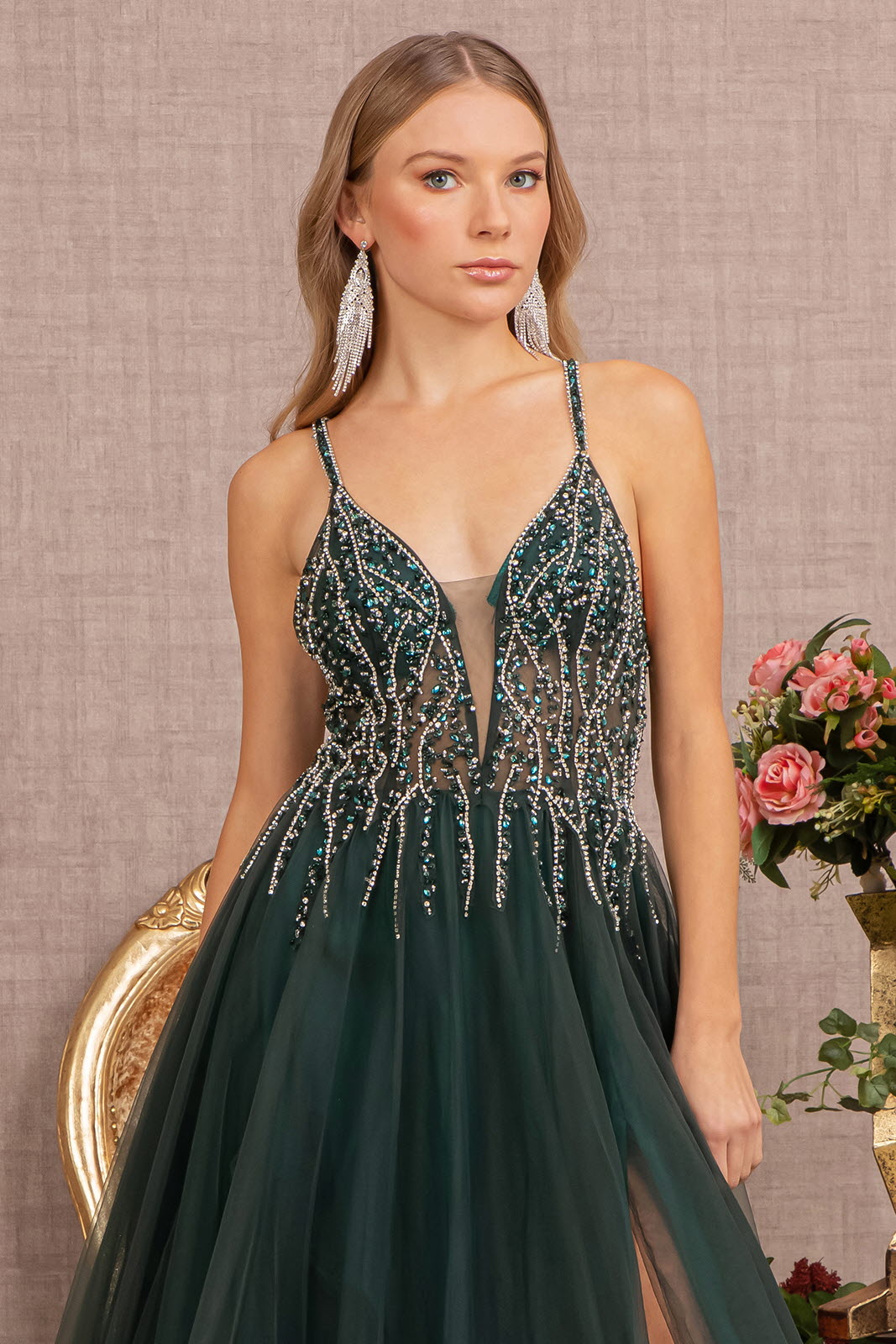 Jewel Bead Illusion Sweetheart Sheer Bodice Mesh A-line Dress GLGL3137-Prom Dress-smcfashion.com