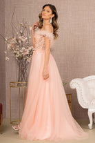 Embroidery Sheer Front Mesh A-line Dress Feather Embellishment GLGL3138-PROM-smcfashion.com