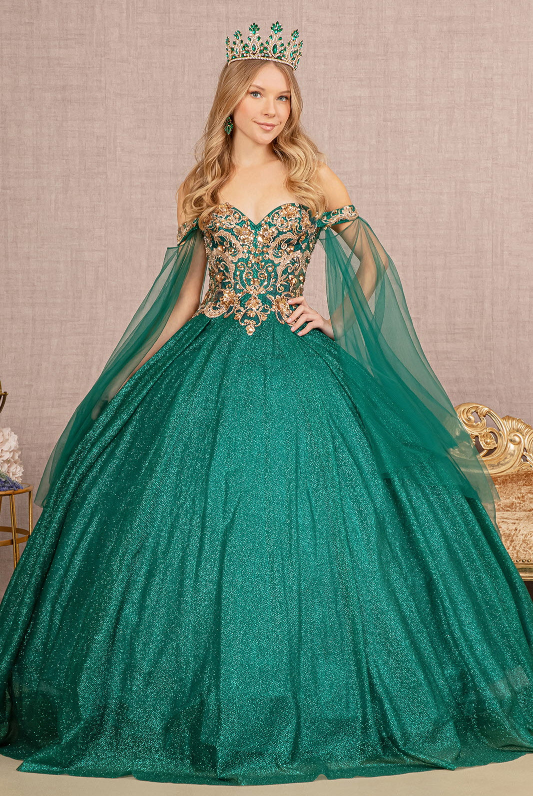 Glitter Sheer Bodice Mesh Ball Gown Detachable Mesh Layers GLGL3139-QUINCEANERA-smcfashion.com