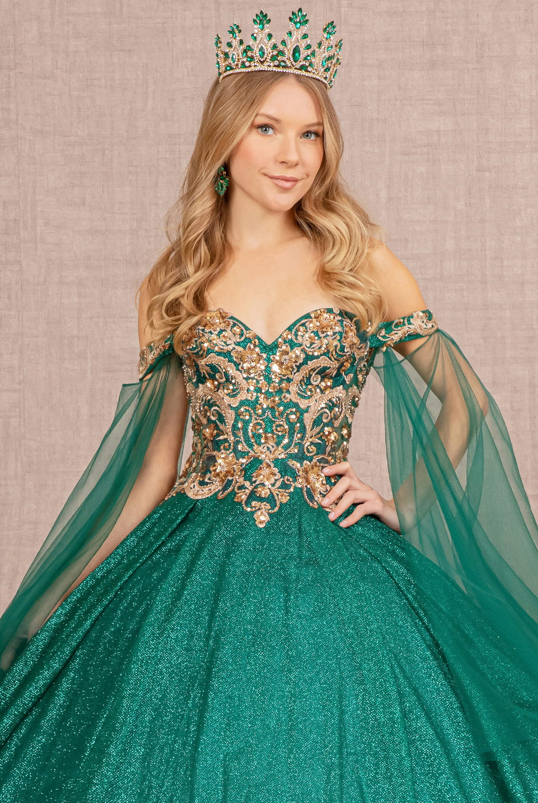 Glitter Sheer Bodice Mesh Ball Gown Detachable Mesh Layers GLGL3139-QUINCEANERA-smcfashion.com