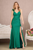 Sweetheart Glitter Ruched Side Mermaid Dress Feather on Strap GLGL3140-PROM-smcfashion.com