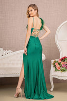 Sweetheart Glitter Ruched Side Mermaid Dress Feather on Strap GLGL3140-PROM-smcfashion.com