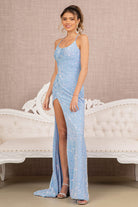 Floral Embroidery Sequin Velvet Mermaid Dress Wide Side Slit GLGL3142-PROM-smcfashion.com