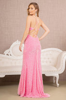 Floral Embroidery Sequin Velvet Mermaid Dress Wide Side Slit GLGL3142-PROM-smcfashion.com