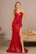 Sequin Embroidery Cut-out Back Mermaid Dress Side Slit GLGL3146-PROM-smcfashion.com