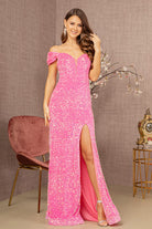 Sequin Off Shoulder Lace-up Back Velvet Mermaid Dress GLGL3148-Prom Dress-smcfashion.com