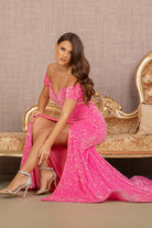 Sequin Off Shoulder Lace-up Back Velvet Mermaid Dress GLGL3148-Prom Dress-smcfashion.com